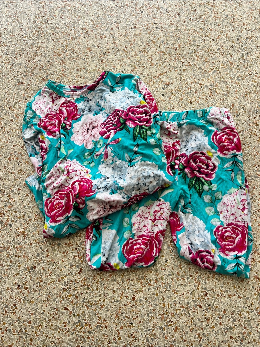 Posh Peanut Turquoise Floral Pajama Set with Pink Roses